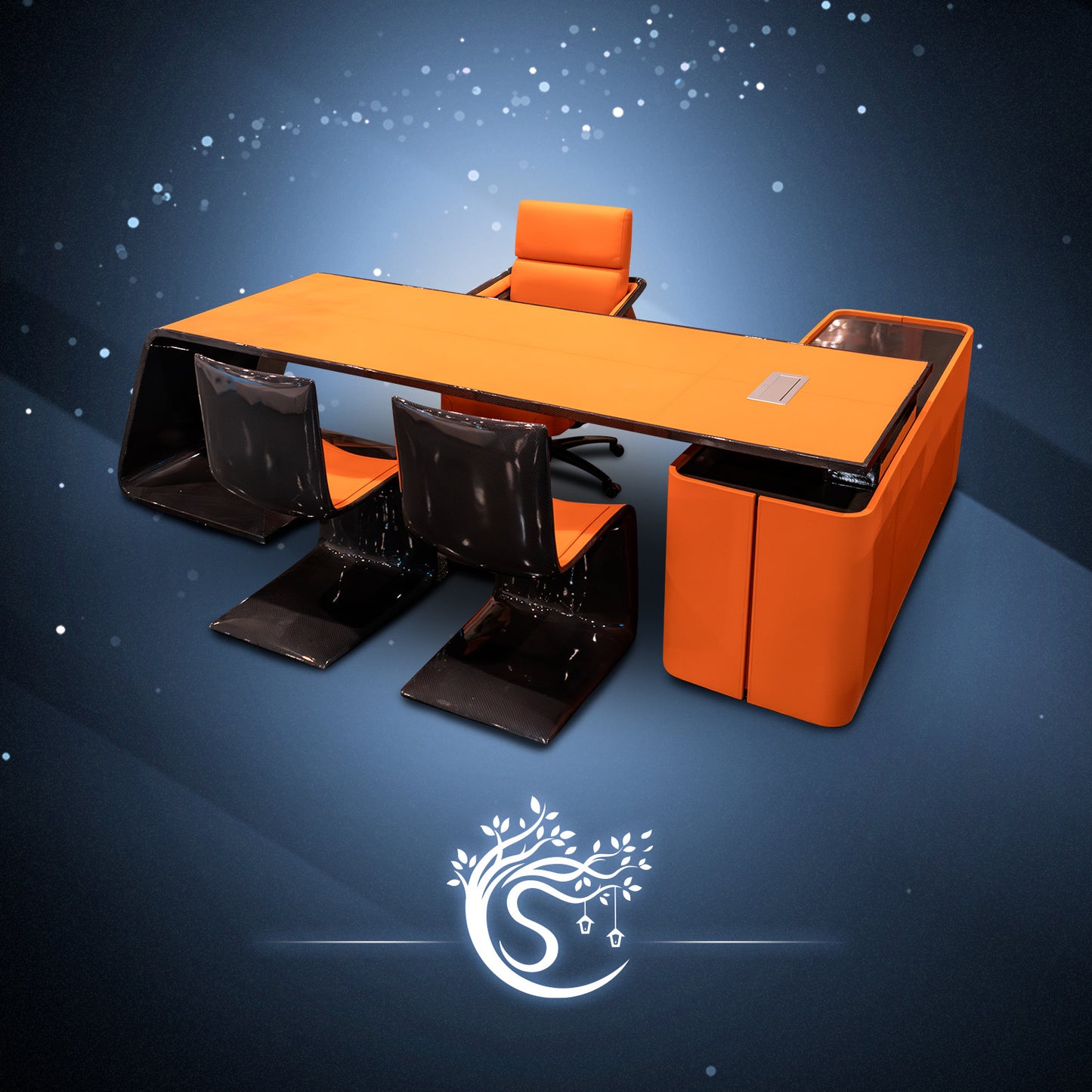 Carbon Fiber Desk & Matching Chairs